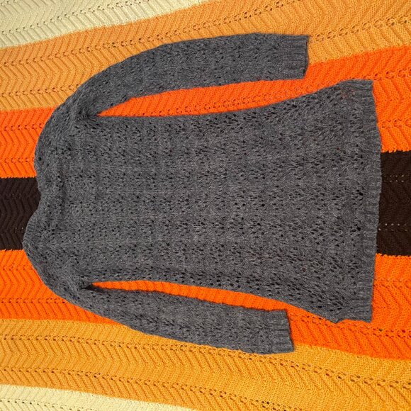 Y2K LAYERING Grey crochet knitted tunic long sleeve sweater - Picture 13 of 13